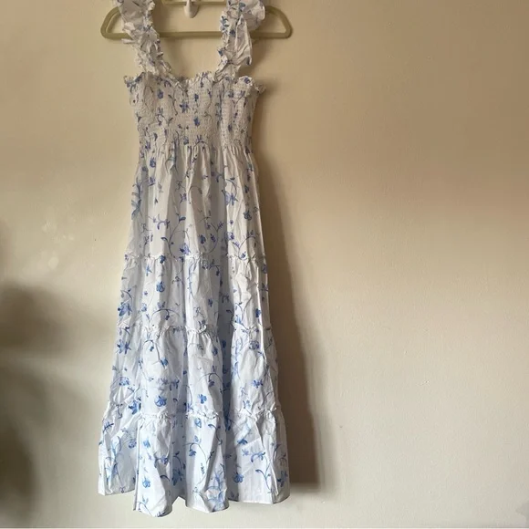 Hill House White Ellie Nap Dress Blue Botanica Smock Floral grad bump friendly - Picture 13 of 16